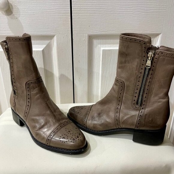 MARINA RINALDI MID CALF WESTERN BOOTS GREY DISTRESSED GRUNGE MADE IN ITALY SZ 35 - Picture 10 of 16